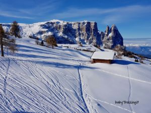 Con le ciaspole al Rifugio Molignon, in inverno sull'Alpe di Siusi