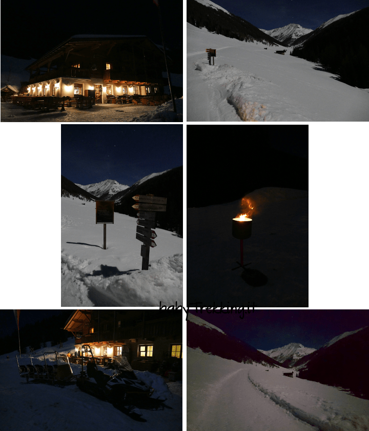 Con le fiaccole a Grossberghutte, di notte in Valle di Altafossa